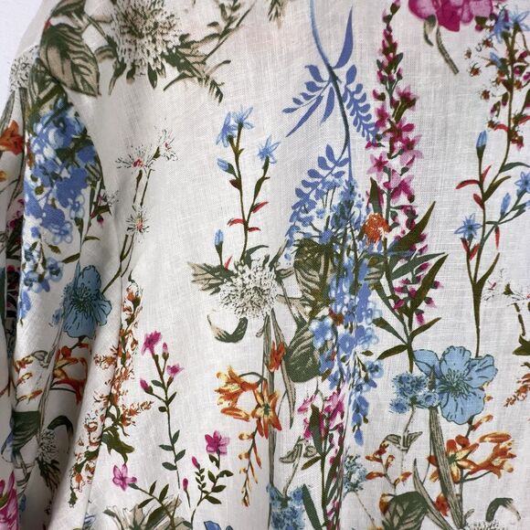 JNY Jones New York Top Womens 3X Linen Blend Floral Button Roll Tab Peasant Boho - Picture 10 of 15